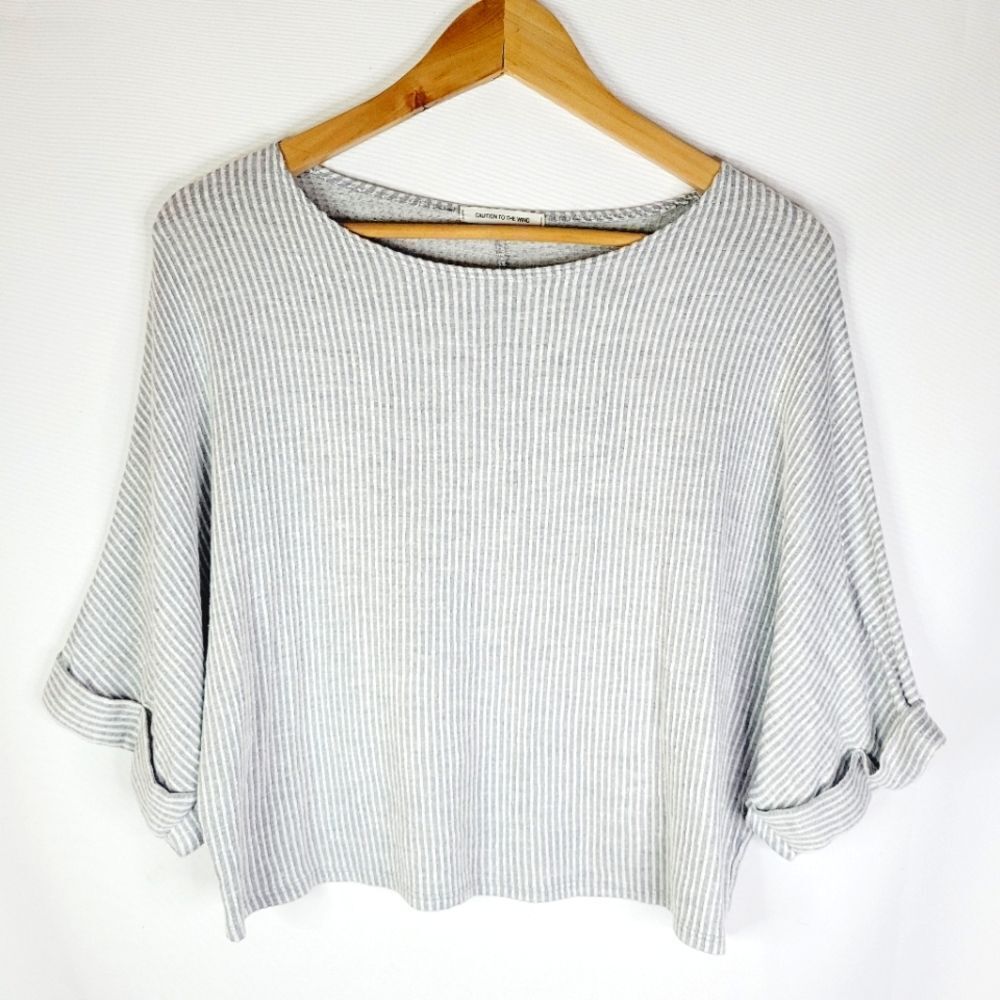 Caution To The Wind Gray Striped Crop Top with Ribbed Texture